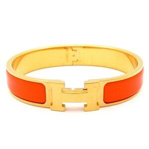 HERMES Clic H Gold Orange Hardware Patent Leather Bangle
